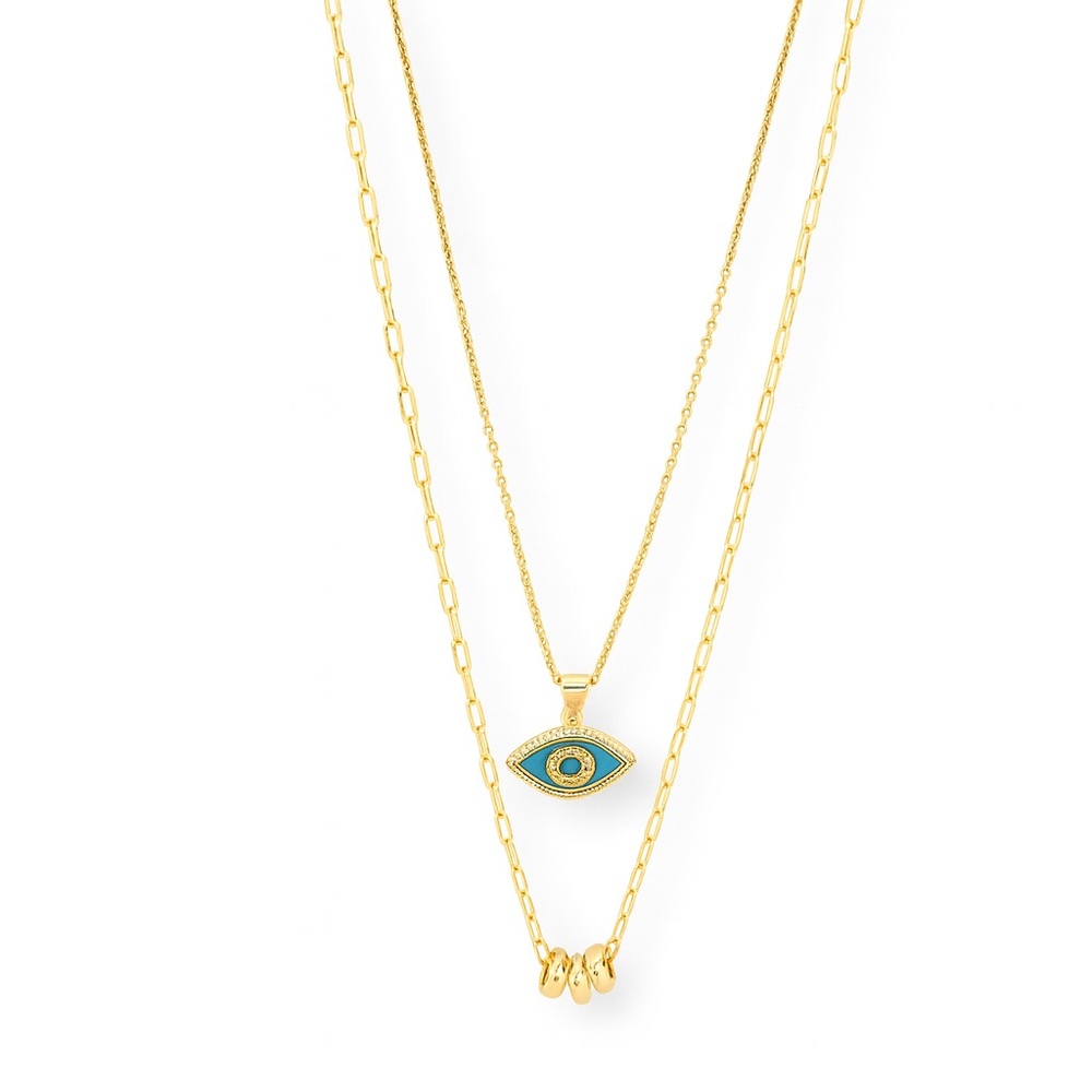Gold Evil Eye Necklace Set – Layered Paperclip Chain Pendants (